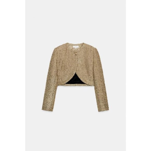 ZARA CROPPED TEXTURED JACKET WITH METALLIC THREAD - Picture 8 of 10